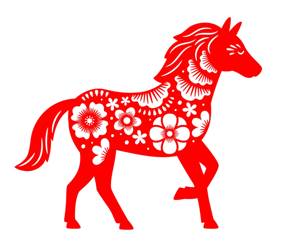 Red Chinese zodiac illustration of the horse