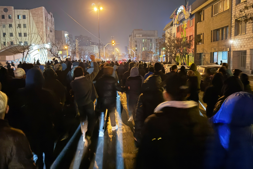 Iranian protesters take over a street in Tehran during an anti-government demonstration on Jan. 8, 2026.