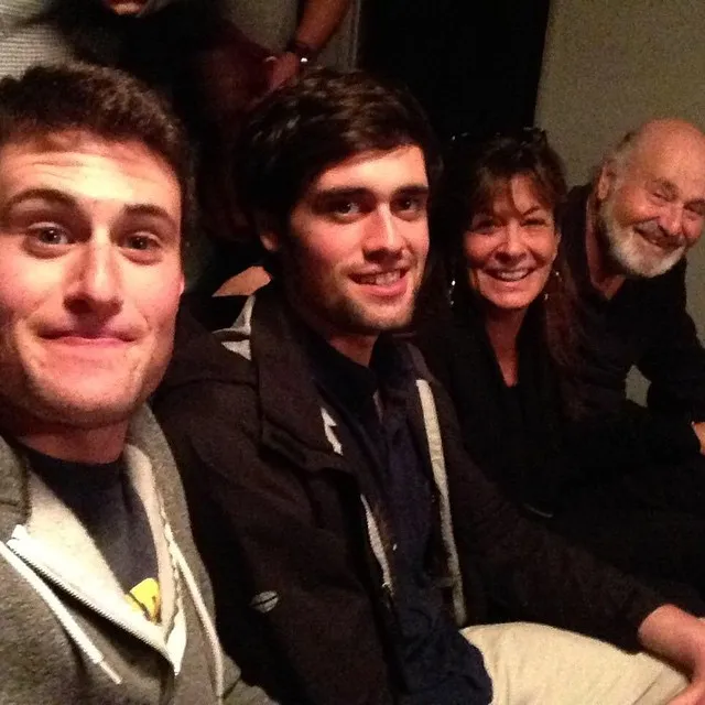 Jake Reiner, Nick Reiner, Michele Reiner, and Rob Reiner posing for a photo.
