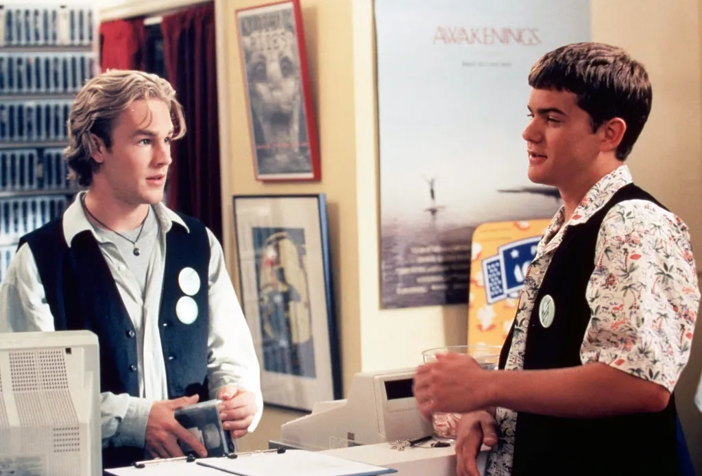 James Van Der Beek and Joshua Jackson in a video store.