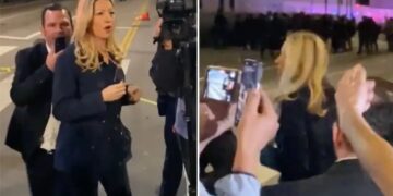 Masked agitators mob female reporter during DTLA anti-ICE protests, try to cut camera cable