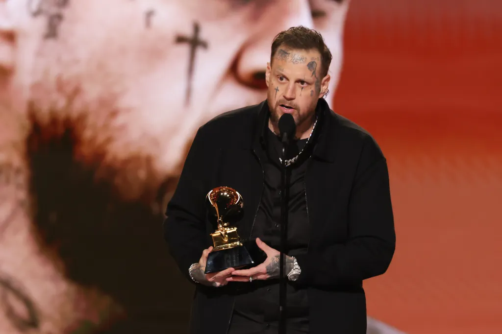 Jelly Roll accepts the Best Contemporary Country Album award at the 68th Grammy Awards.