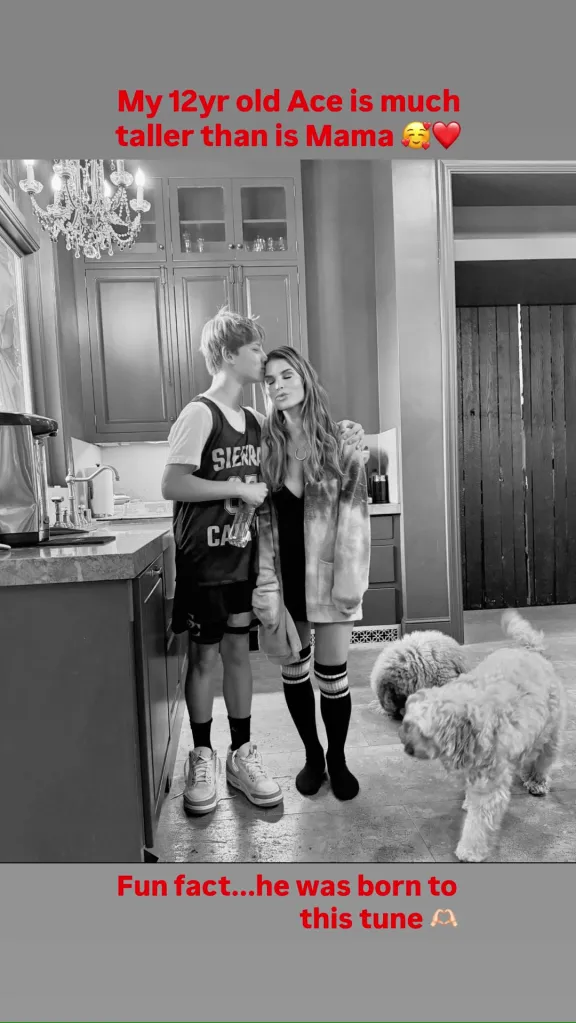 Jessica Simpson poses with her 12-year-old son, Ace, who is taller than her.