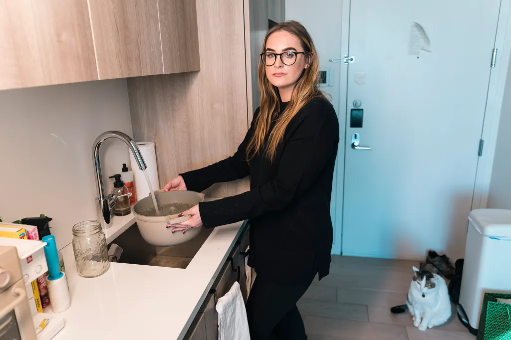 Murphy has been boiling pots of hot water to shower and wash her face with. 