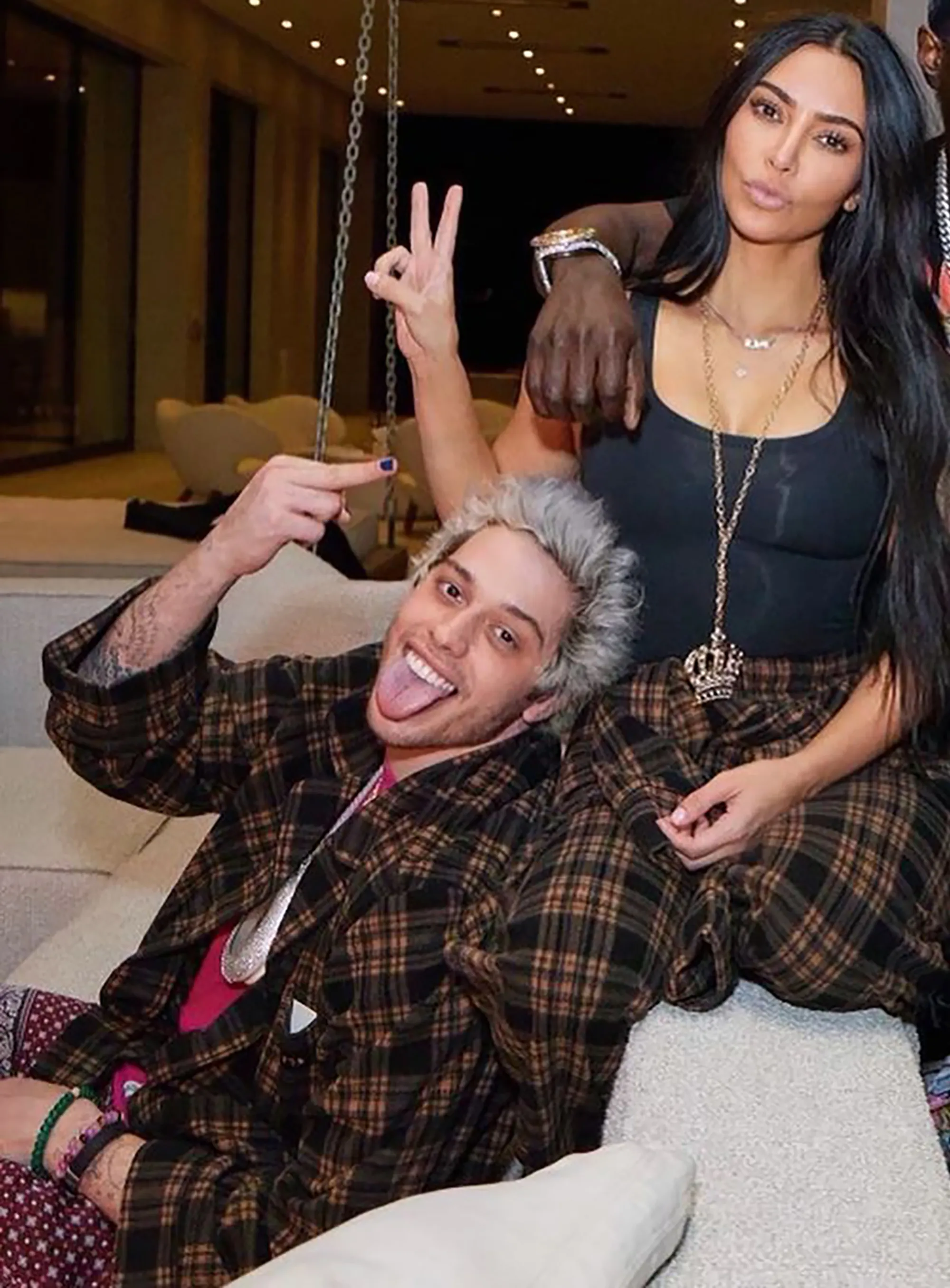 pete davidson and kim kardashian wearing matching pajamas
