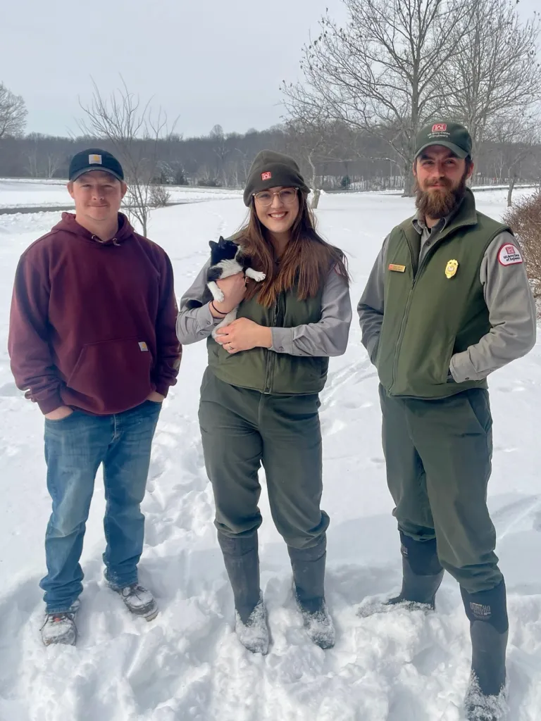A team that was working at Paint Creek State Park stepped in to help the kitten stuck in a tree before the Humane Society was able to get there.