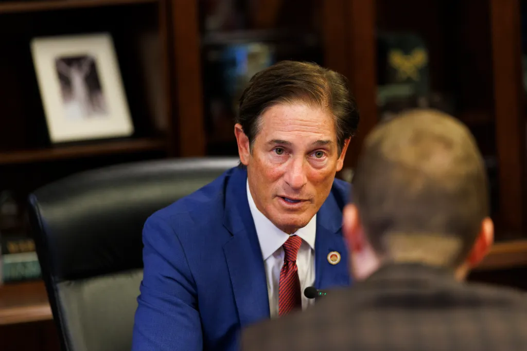 Los Angeles County District Attorney Nathan J. Hochman being interviewed.