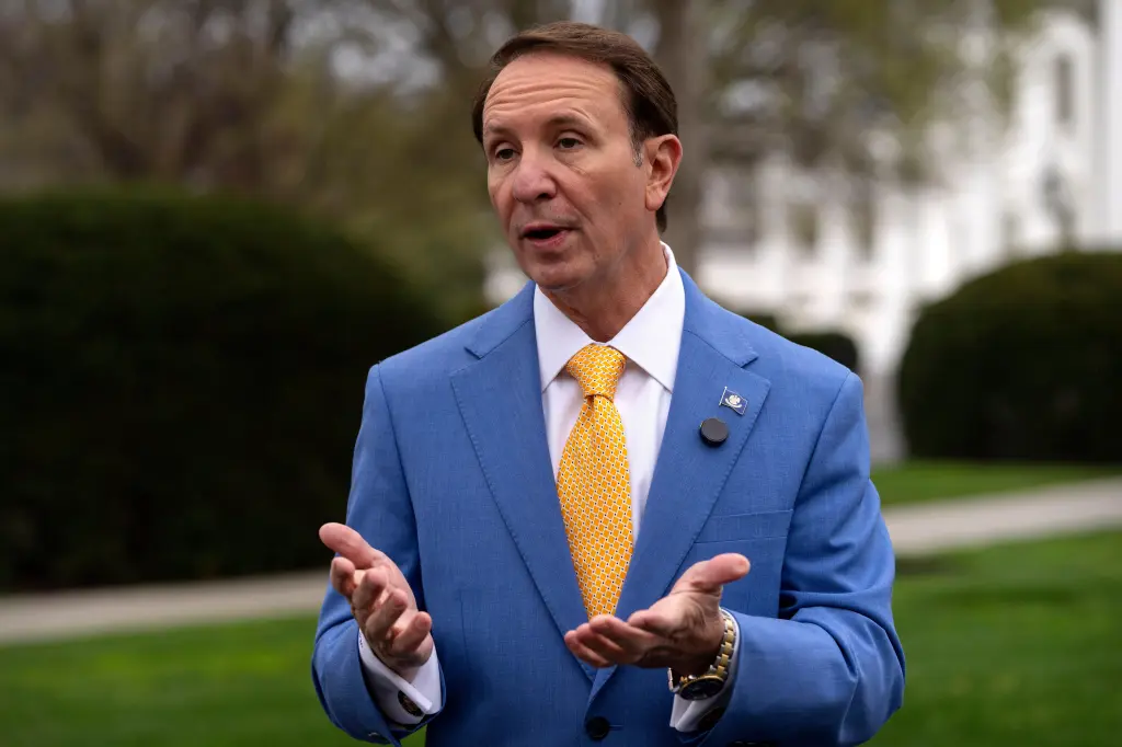 Louisiana Gov. Jeff Landry records a social media video outside the White House.