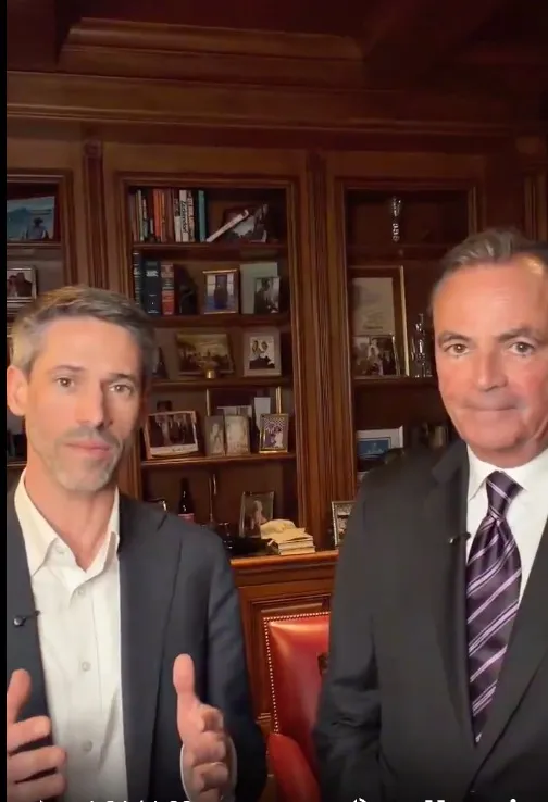 Matt Mahan and Rick Caruso in a joint video appearance.
