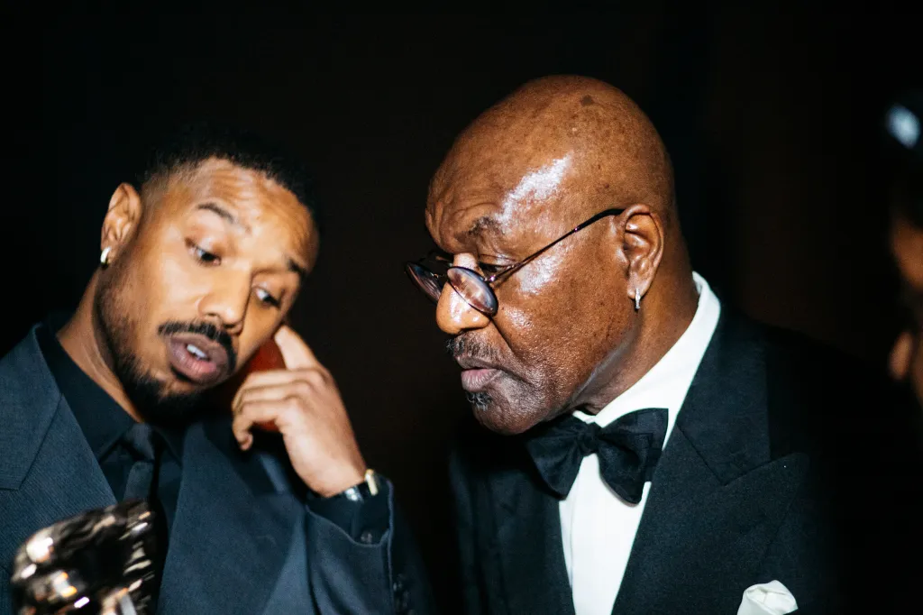 Michael B. Jordan and Delroy Lindo backstage at the EE BAFTA Film Awards 2026.