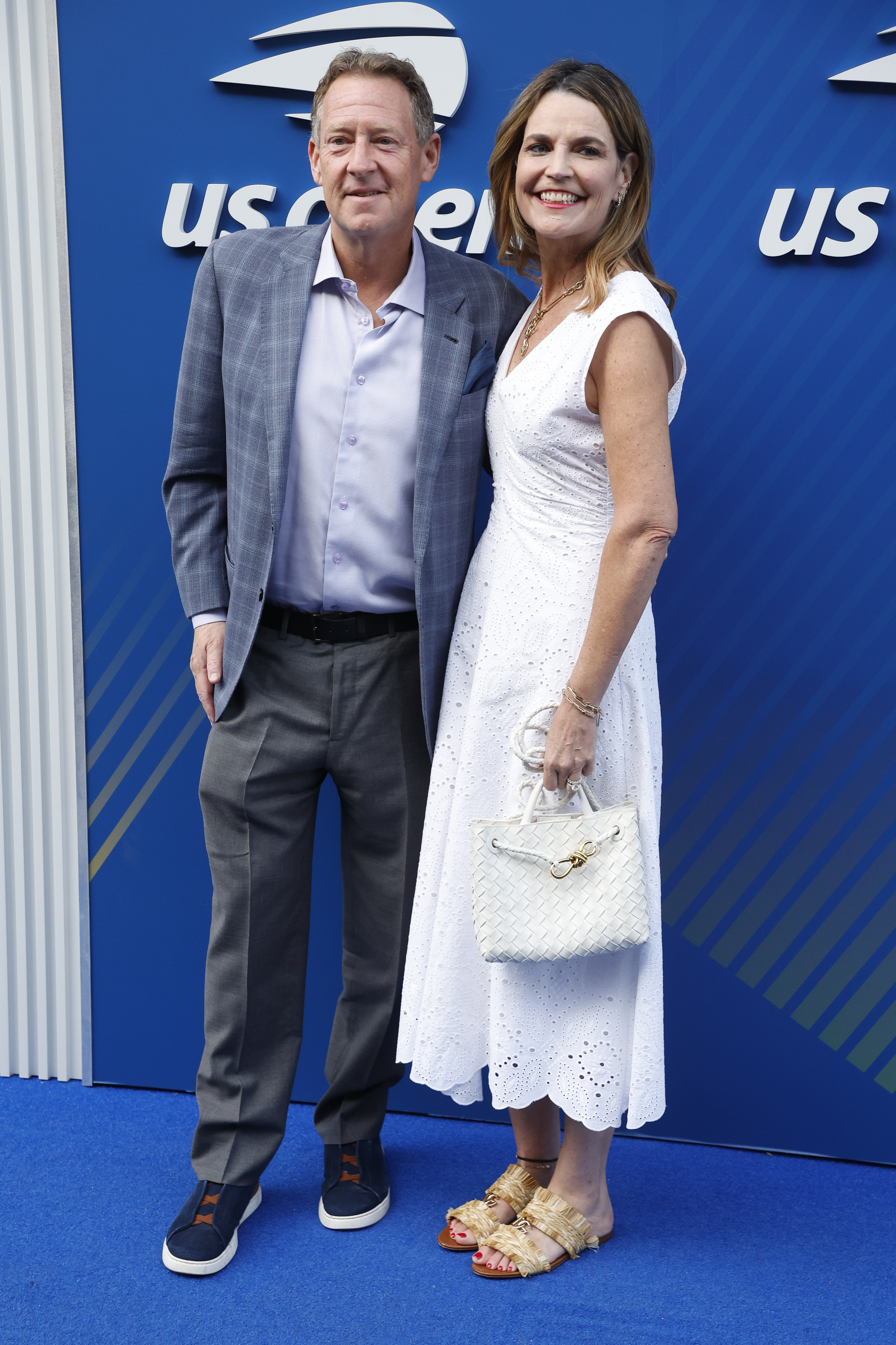 Michael Feldman and Savannah Guthrie attend day one of the 2025 US Open Tennis Championships.