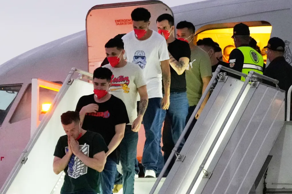 Migrants deported months before by the United States to El Salvador under the Trump administration's immigration crackdown arrive at Simon Bolívar International Airport in Maiquetia, Venezuela, July 18, 2025.