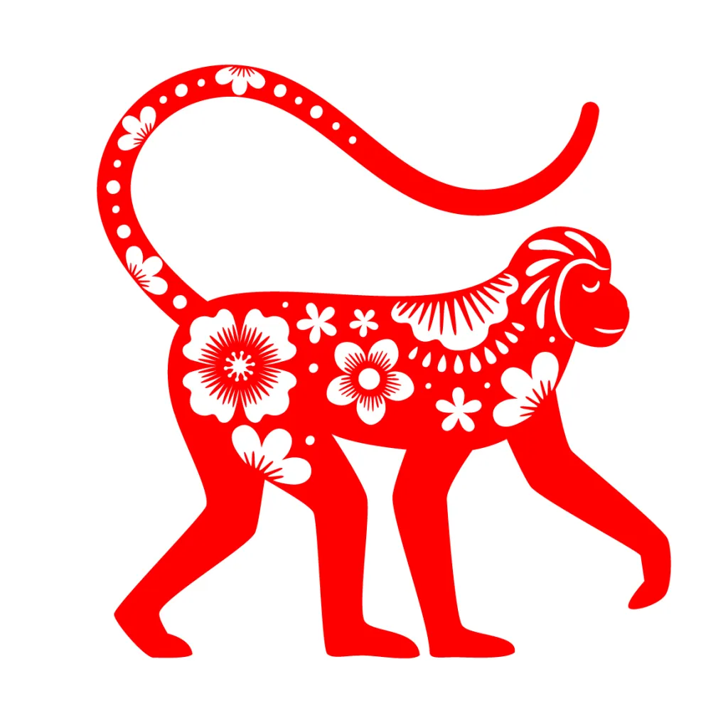 Red Chinese zodiac illustration of the monkey