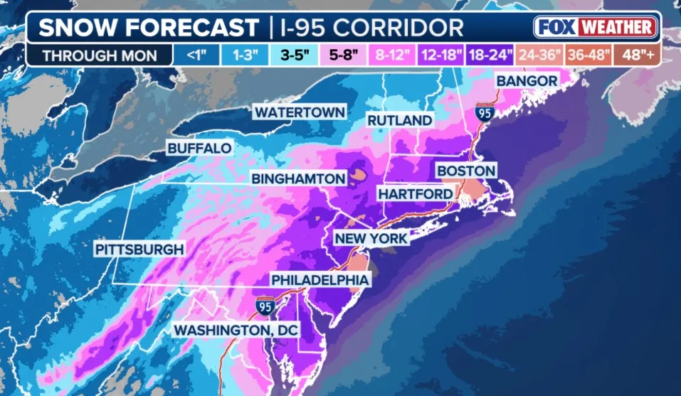 NYC, Long Island, and New Jersey will be under blizzard warnings from 6 a.m. Sunday to 6 p.m. Monday.