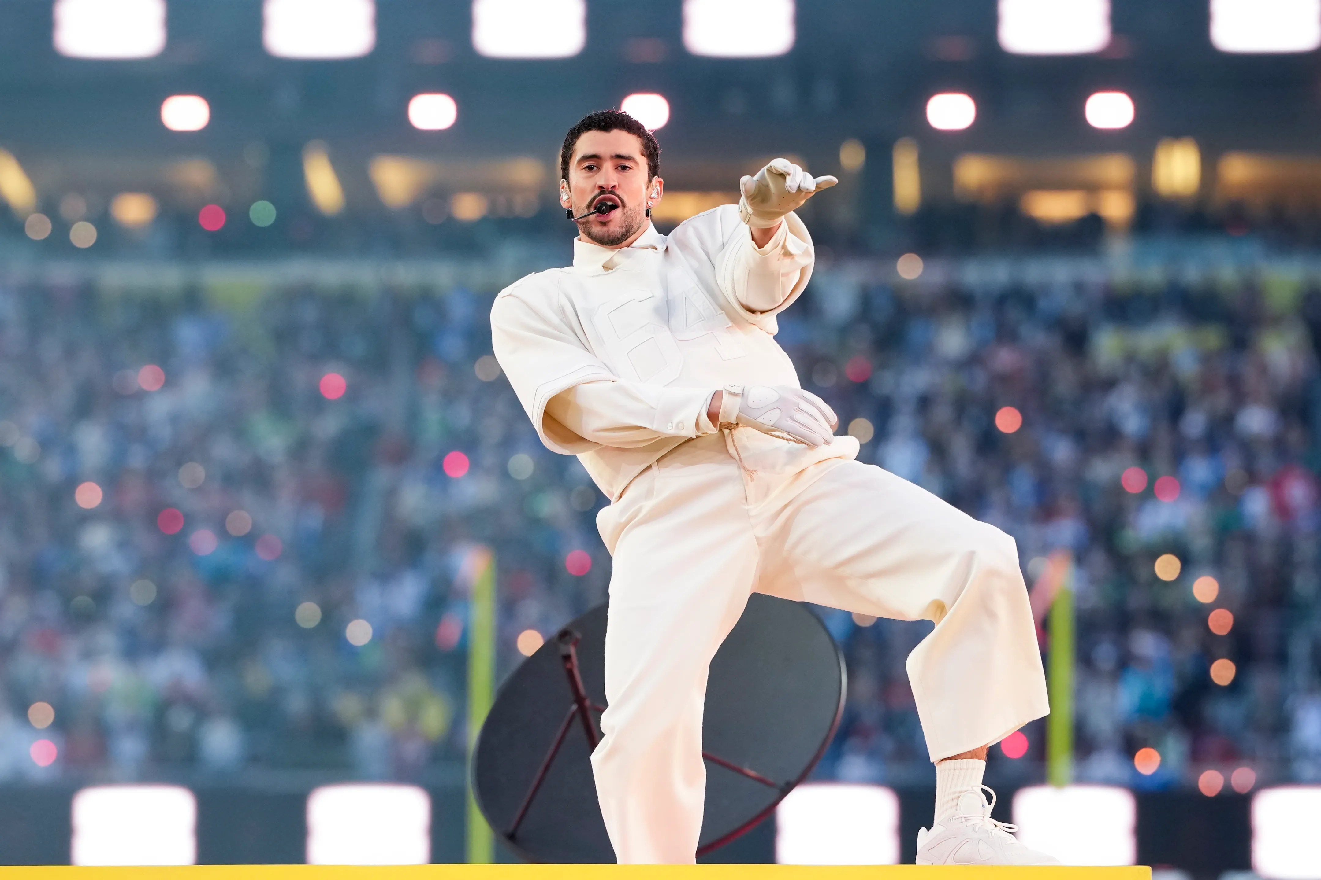 Bad Bunny performing the Super Bowl 2026 halftime show