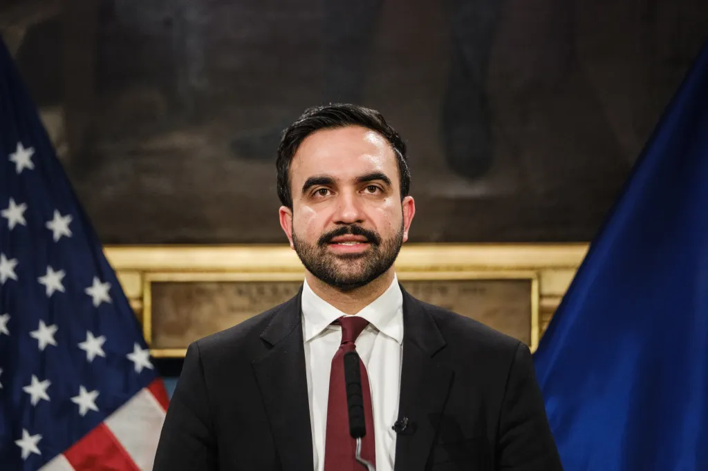New York City Mayor Zohran Mamdani speaking at a press conference.