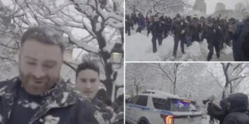 Mob descends on NYC park for epic snowball fight — but scene turns chaotic as it torments cops