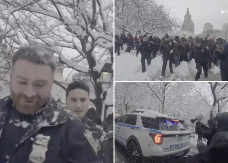Mob descends on NYC park for epic snowball fight — but scene turns chaotic as it torments cops