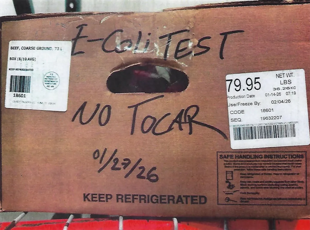 A box of ground beef marked with 