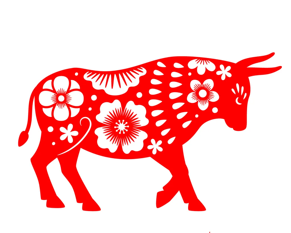 Red Chinese zodiac illustration of the ox