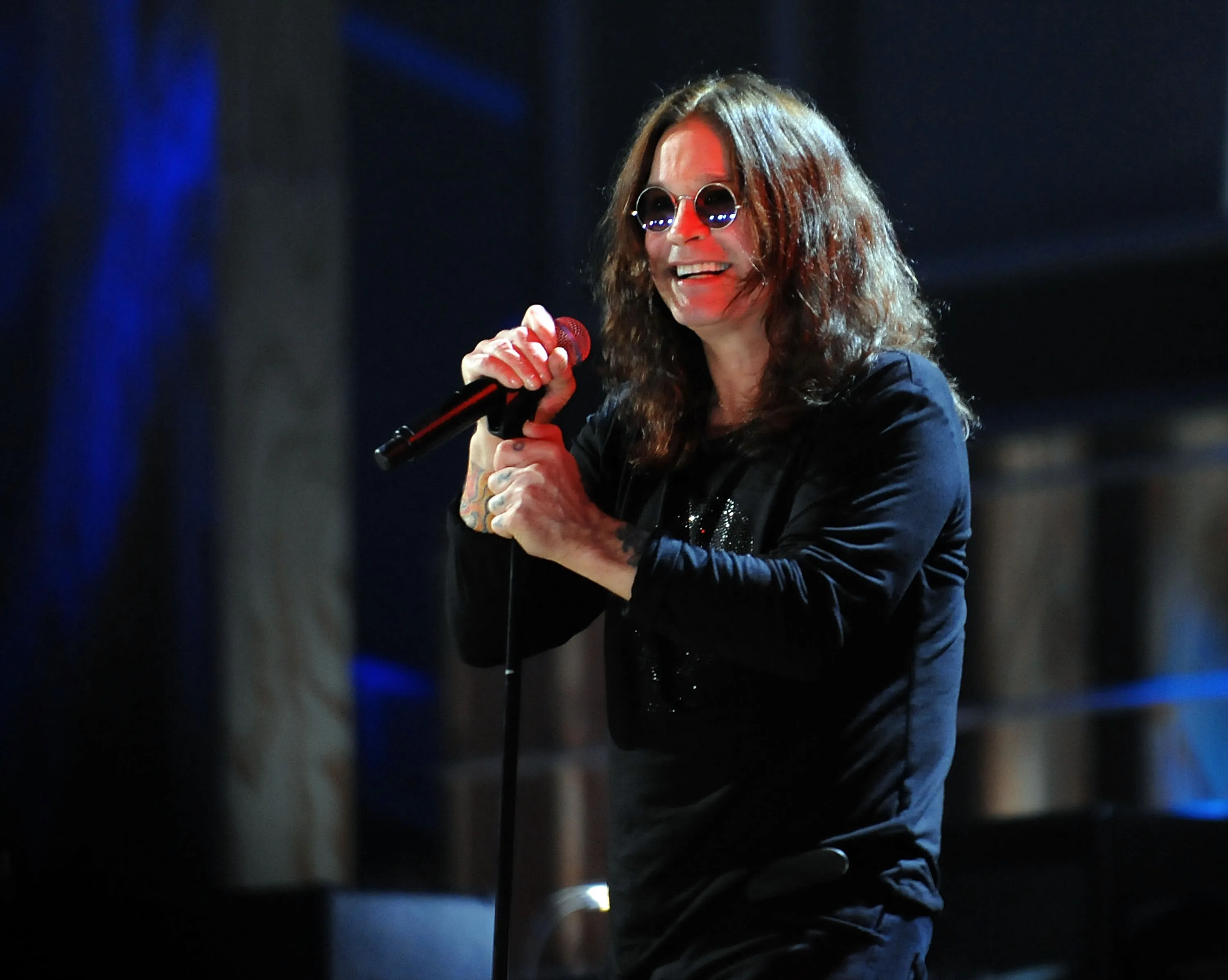 Ozzy Osbourne performing onstage at the 25th Anniversary Rock & Roll Hall of Fame Concert.