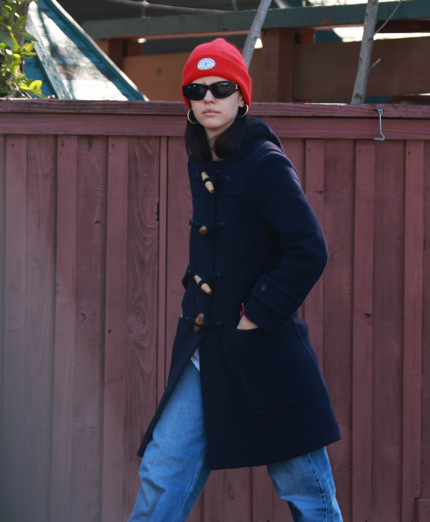 Mia Goth arriving at her Pasadena home, not wearing her ring.