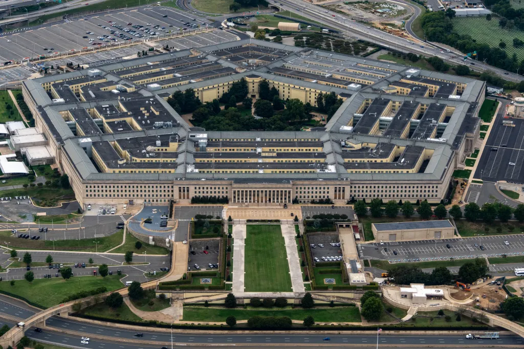 Aerial view of the Pentagon building.