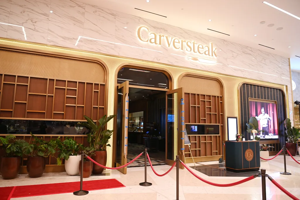 Exterior of Carversteak restaurant at Resorts World Las Vegas.