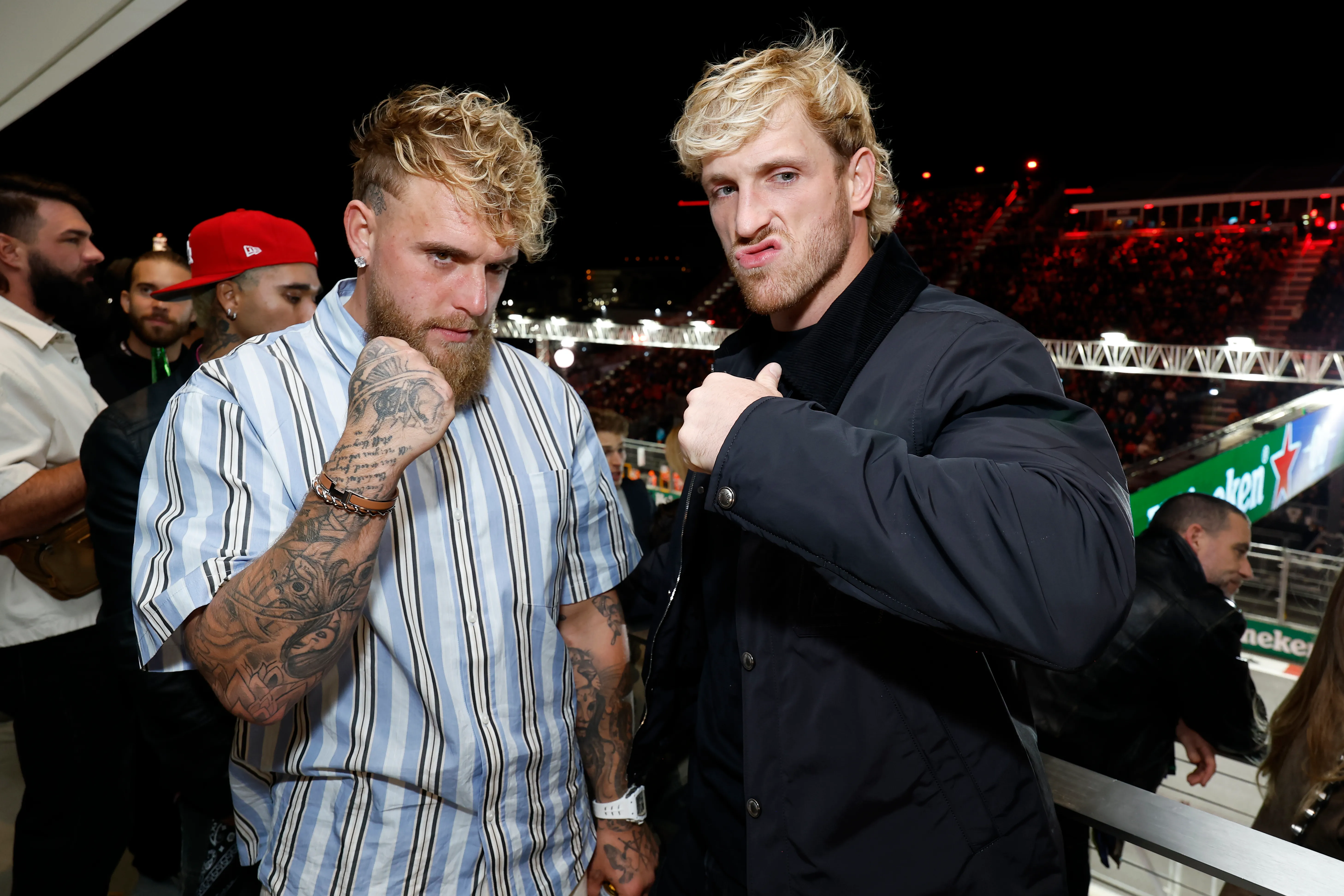 Jake Paul and Logan Paul attend Raising Cane's Owner and Founder Todd Graves Hosts Celebrity Friends for Las Vegas F1 Qualifying Race.