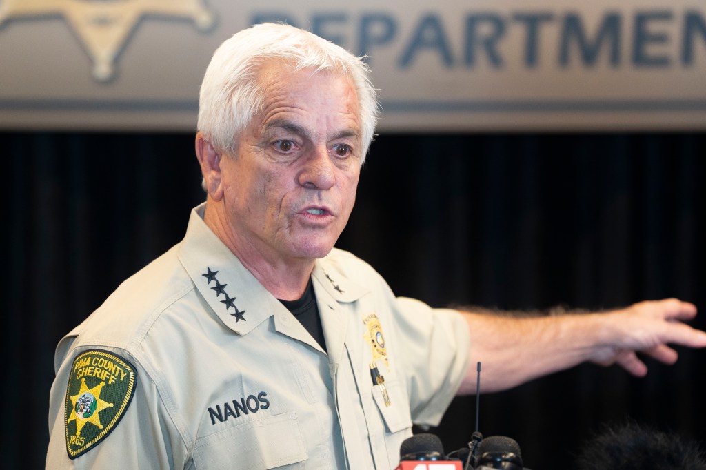 Pima County Sheriff Chris Nanos speaking at a press conference.