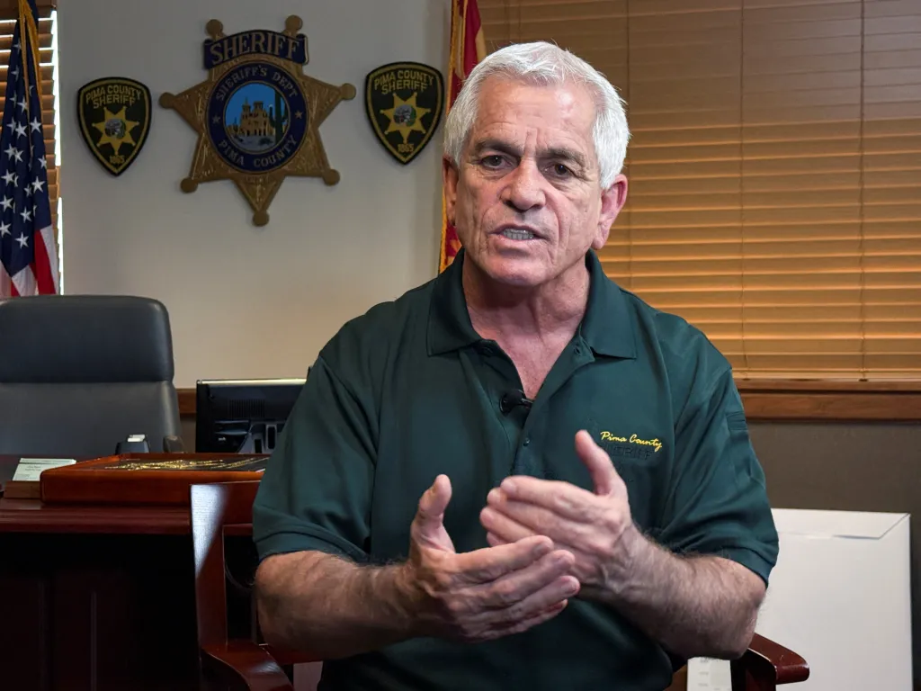 Pima County Sheriff Chris Nanos speaks during an interview with Reuters