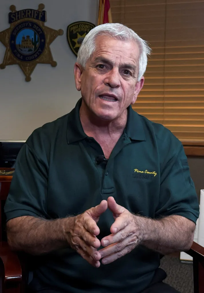 Pima County Sheriff Chris Nanos speaking during an interview.