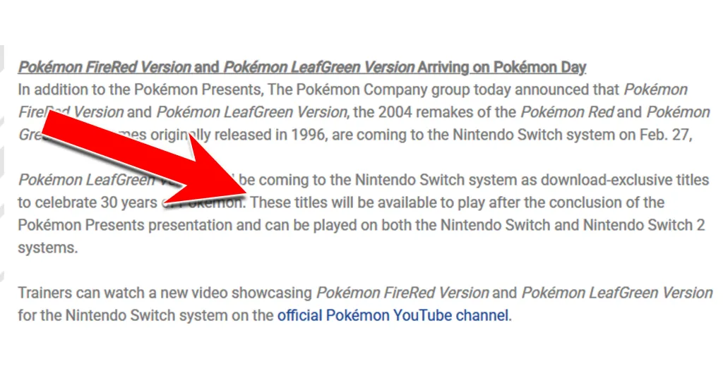 Pokémon FireRed and LeafGreen Release Times