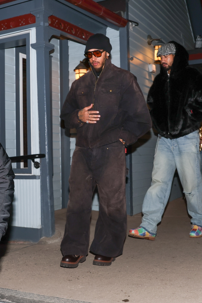 Lewis Hamilton leaving Matsuhisa restaurant to attend Kate Hudson's New Year's Eve party in Aspen.