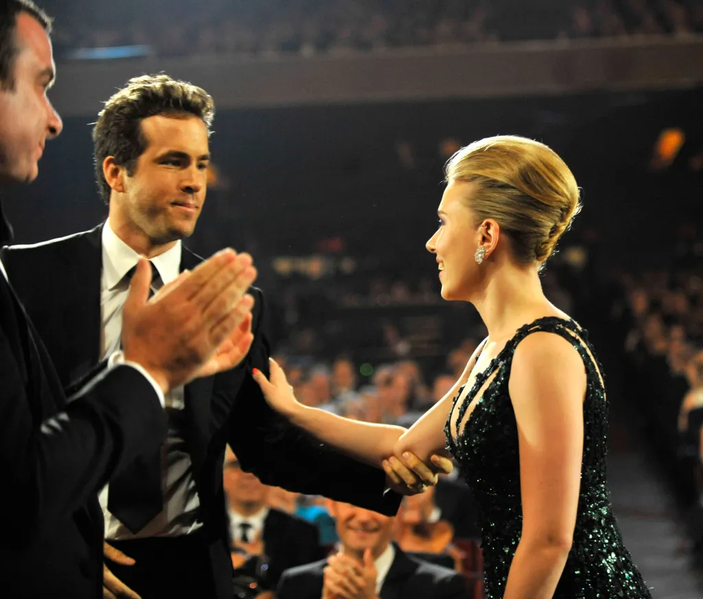Ryan Reynolds and Scarlett Johansson in the audience at the 64th Annual Tony Awards.