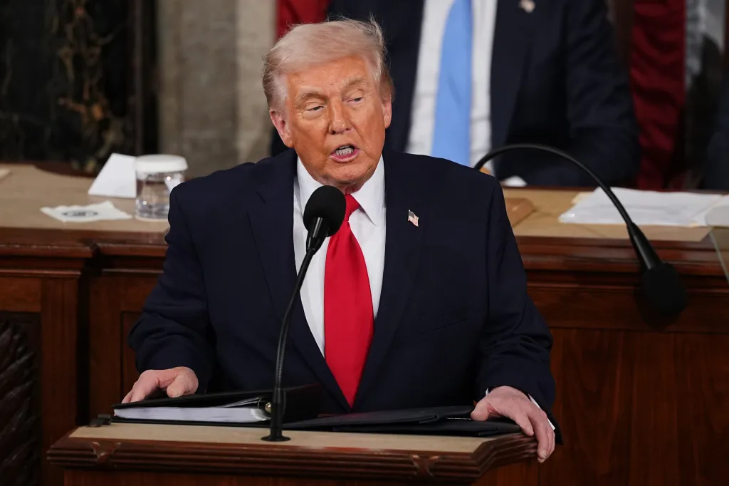 President Donald Trump speaks during his State of the Union address on Feb. 24, 2026.