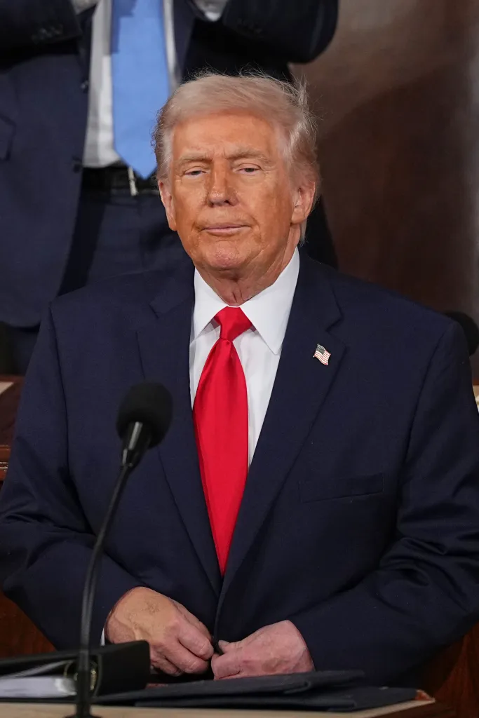 President Donald Trump pauses after delivering the State of the Union address.