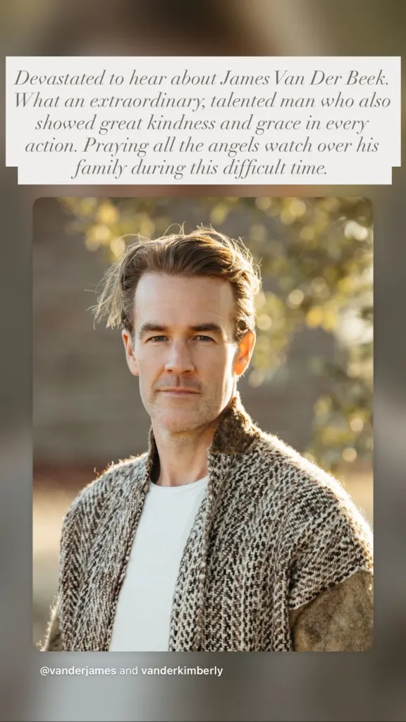 Reese Witherspoon's tribute to James Van Der Beek with his portrait and a message of support for his family.