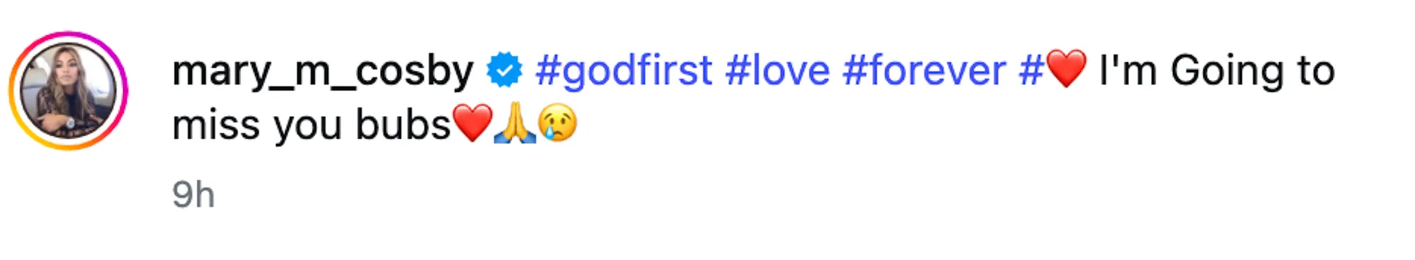 As seen in the IG caption, the reality star noted how she will miss her only child.