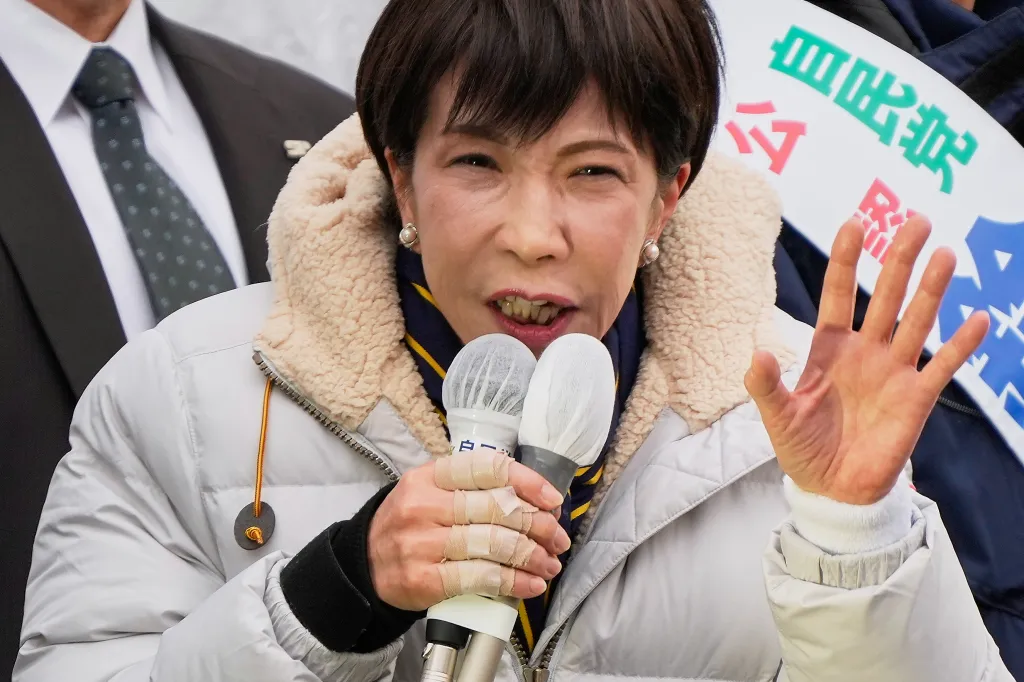 Takaichi giving a pre-election speech to supporters in Tokyo on Feb. 7, 2026.