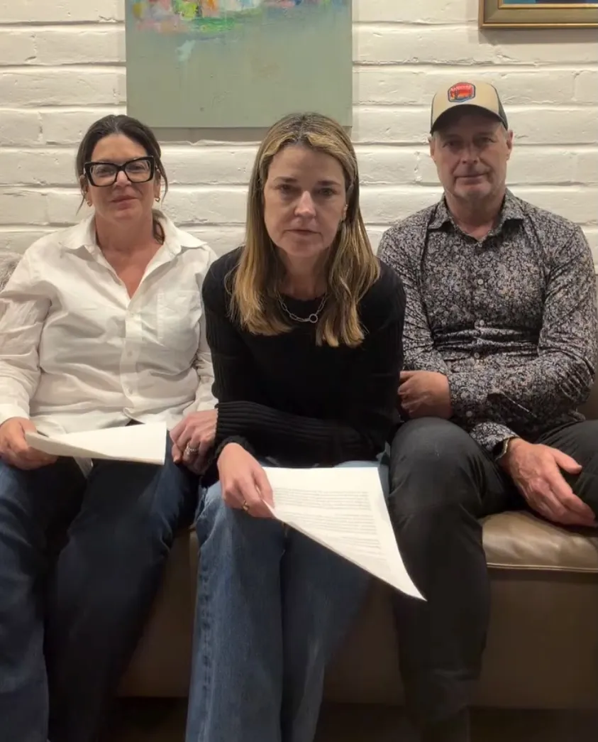 Savannah Guthrie with her siblings making a statement regarding their mother's disappearance.