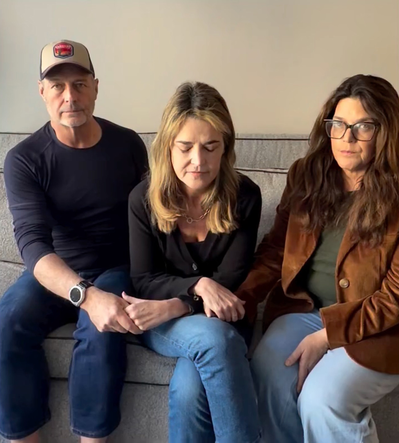 Savannah Guthrie and two other people, seated, make a plea to