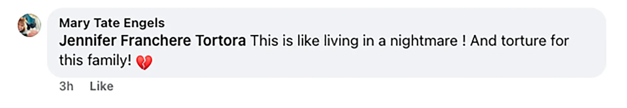 A Facebook comment by Mary Tate Engels that reads, 
