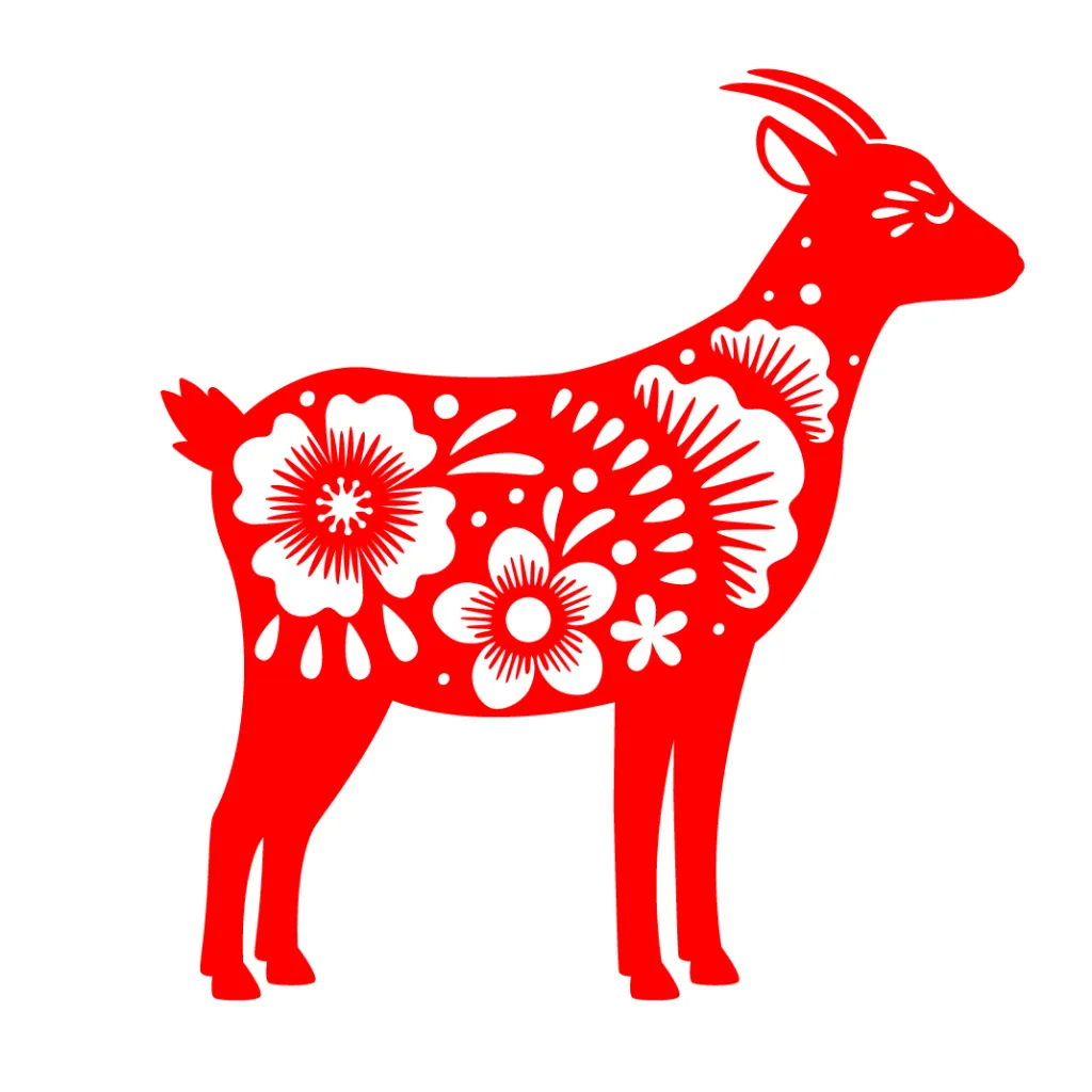 Red Chinese zodiac illustration of the goat