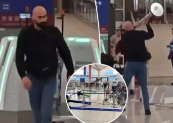 Violent passenger goes on kiosk-smashing rampage at airport in wild video