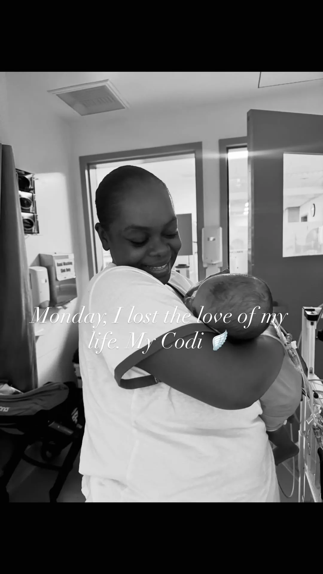 A Black woman holding her baby in her arms, smiling, with text overlay, 