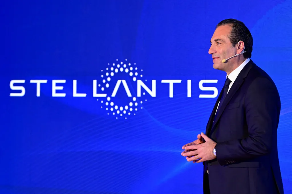 Stellantis CEO Antonio Filosa speaks at an event.