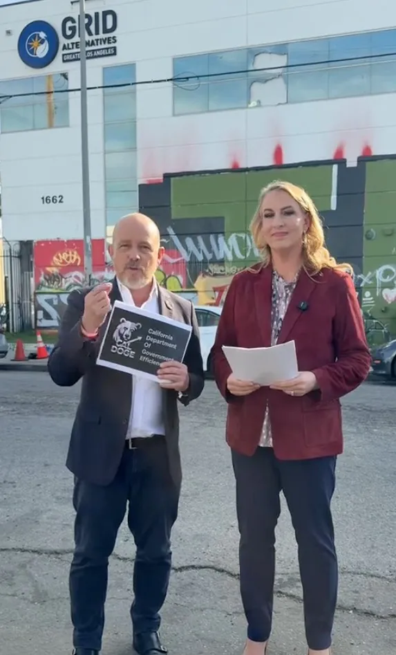 Steve Hilton and Jenny Rae Le Roux of CAL DOGE speaking about company misuse of funds for solar panel projects.