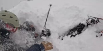 Heart-stopping moment skier is rescued after being buried alive under mount of snow in Lake Tahoe
