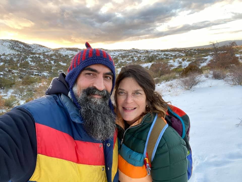 Tommaso Cioni and Annie Guthrie in a snowy landscape.